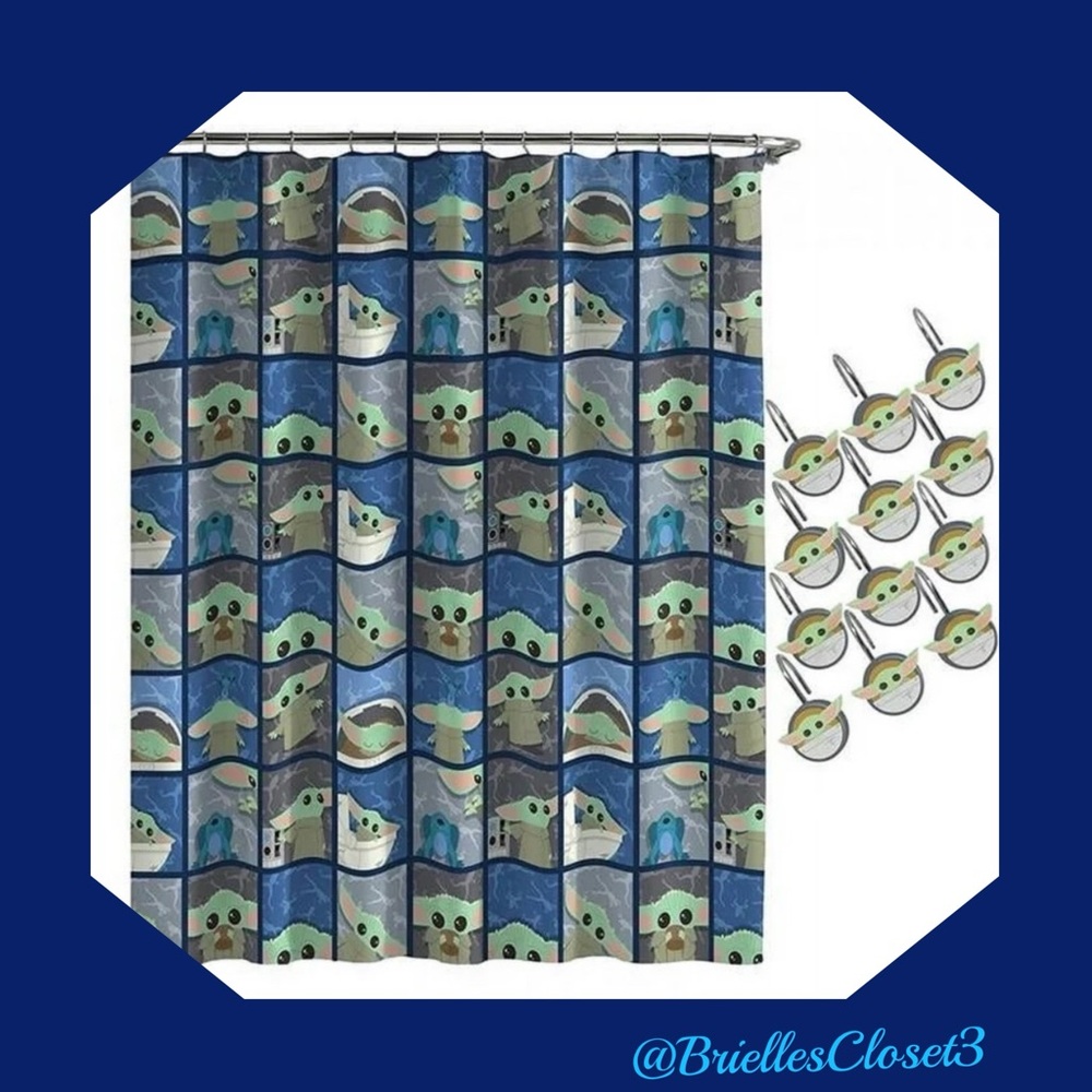 🌸 New Star Wars Shower Curtain and Hooks, Blue and Green Shower Curtain Set